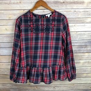 Beach Lunch Lounge | Plaid Embroidered Peplum Top